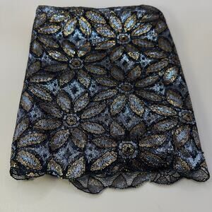 Vintage Metallic Gold Silver Scarf Made in Japan 57" x 17" Floral Scalloped Edge